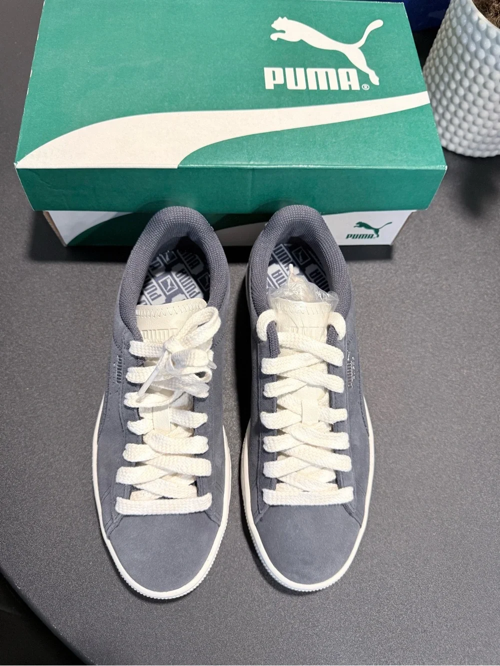 Puma Men's Low-Top Suede Sneakers in Gray and White